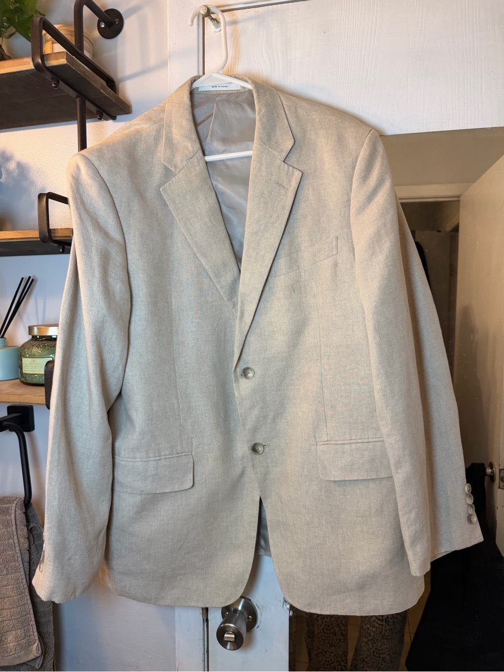 John W. Nordstrom Light Beige Two-Button Linen-Blend Blazer